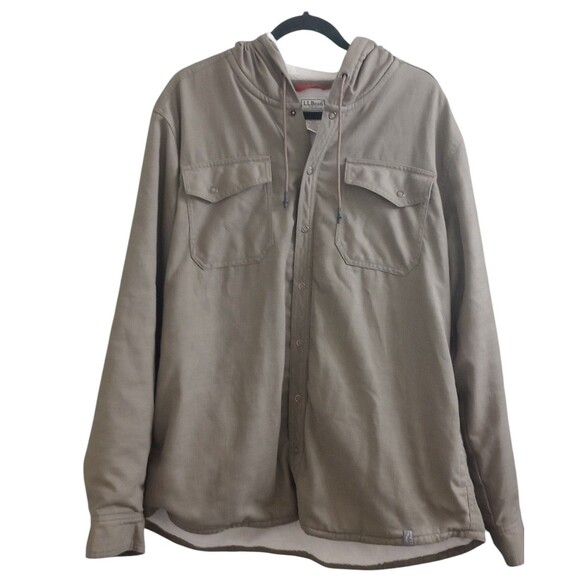L.L. Bean Katahdin‎ Performance Flannel Shirt Jacket Fleece Lined Olive Green XL - Picture 1 of 7